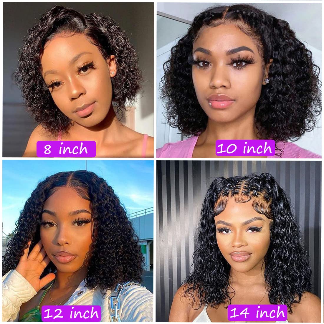 Sans colle court Bob perruques cheveux humains, couleur curly bob dentelle avant perruque, cheveux bruts Hd perruques frontales, 10 pouces